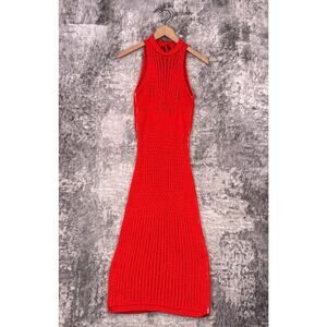 New Acne Studios Dress XXS Womens Kaubree Bright Red Crochet Knit Midi